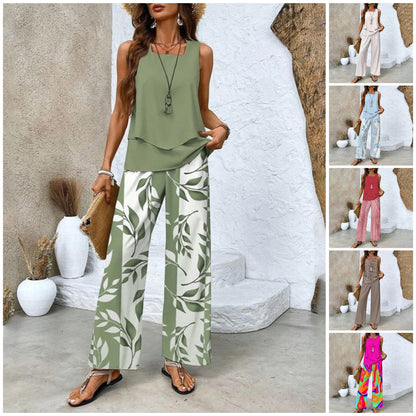Dames Trendy Print 2-delige Outfits Mouwloze Top & Broek