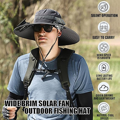 🔥Wide Brim Solar Fan Outdoor Fishing Hat – Opgeladen via Zonne-energie & USB