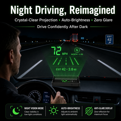 🚗📟 תצוגה עילית HUD לרכב עם GPS, מד מהירות דיגיטלי ברור, הקרנה על שמשה לנהיגה בטוחה יותר