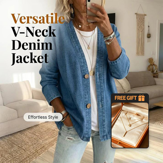 🧥 60% הנחה עכשיו! ✨ ז'קט ג'ינס קלאסי עם כפתורים בחזית לנשים – צווארון V, בד נושם וגזרה נינוחה 💙