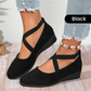 🌹Elegante effenkleurige schoenen met elastische bandjes en lage wigzool