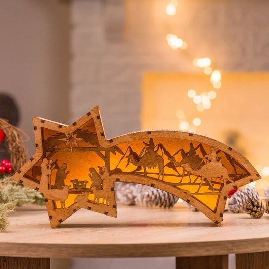 Stervormige bureaulamp met kerstversiering van LED-hout