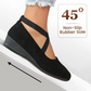 🌹Elegante effenkleurige schoenen met elastische bandjes en lage wigzool