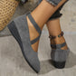 🌹Elegante effenkleurige schoenen met elastische bandjes en lage wigzool
