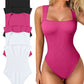 Laatste dag - 49% korting Sexy Geribbelde Strappy Vierkante Hals Mouwloze Buikcontrole Tanktops Bodysuits