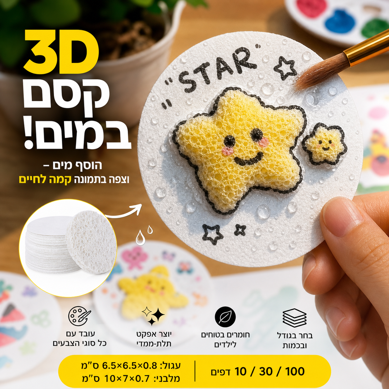 🎨✨ נייר ציור תלת מימד קסם, הציורים תופחים במים, יצירה יצירתית לילדים ופרויקטים בבית ספר