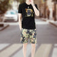 Tweedelige Herenoutfit - T-shirt met Letterprint en Korte Broek met Berenprint