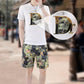 Tweedelige Herenoutfit - T-shirt met Letterprint en Korte Broek met Berenprint