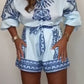 Gepatteerde Stropdas Taille Knop Up Shorts Co-ord