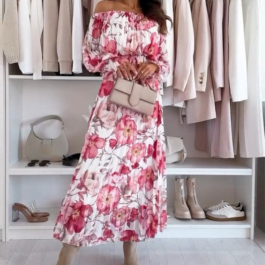 🌷2025 Nieuwe lancering - 50% korting❤️🔥Set met bloemenpatroon: off-shoulder blouse & maxirok