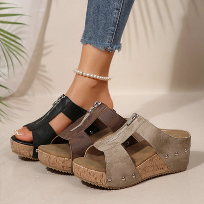 Vrouwen mode klinknagel wedge vissen mond dikke bodem sandalen