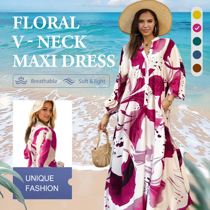 🌸💃 Dames bloemenjurk Maxi met v-flame halslijn
