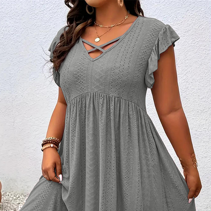 ✨ 50% הנחה לזמן מוגבל! 👗 שמלת נשים עם צווארון V וגימור קפלים – מחמיאה, רכה ומושלמת לכל אירוע 🌸