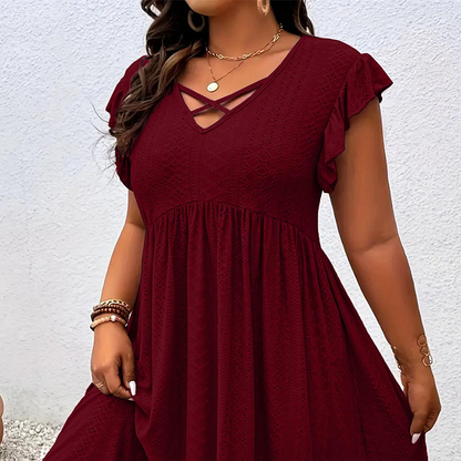 ✨ 50% הנחה לזמן מוגבל! 👗 שמלת נשים עם צווארון V וגימור קפלים – מחמיאה, רכה ומושלמת לכל אירוע 🌸