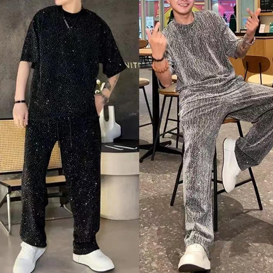 Herenset met korte mouwen en wijde pijpen, 2-delige set