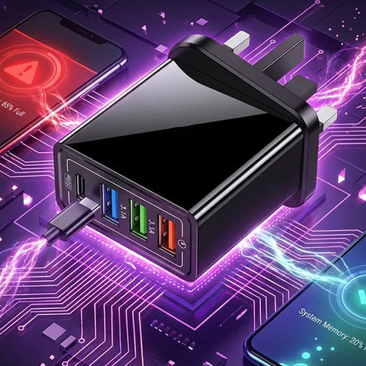 ⚡50% הנחה! מטען USB עם 4 יציאות, חלוקת זרם חכמה 10W, טעינה בו-זמנית, תאימות אוניברסלית 🔌✨