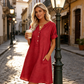 🏖️50% הנחה!👗שמלת טוניקה לנשים עם צווארון V – גזרה רפויה, כיסים ובד נושם