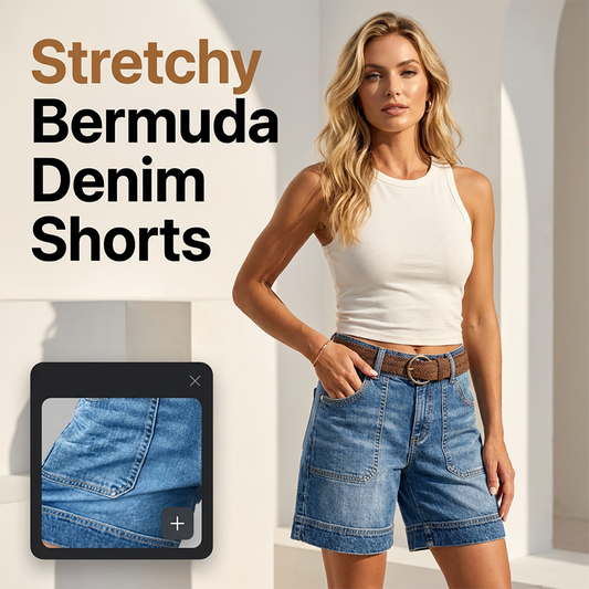 👖 מכנסי ג'ינס ברמודה לנשים | מתיח ונוח עם כיסים מרווחים ✨ | מידות S-3XL ☀️
