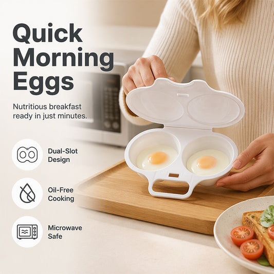 🍳 קנה אחד קבל אחד חינם! ✨ סיר ביצים במיקרוגל עם שני תאים - אין צורך בשמן, בישול מהיר; עשוי מחומר PP בדרגת מזון 💫