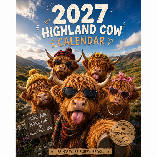 ✨️הפתעה של 50% הנחה! 🐮מי ייתן ו-2027 יביא לכם מזל טוב! 🔥לוח שנה מהנה של פרות היילנד לשנת 2027 | לוח שנה A4 |