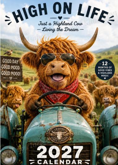 ✨️הפתעה של 50% הנחה! 🐮מי ייתן ו-2027 יביא לכם מזל טוב! 🔥לוח שנה מהנה של פרות היילנד לשנת 2027 | לוח שנה A4 |