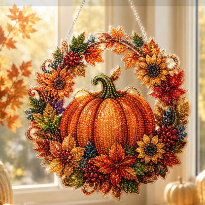 🔥50% הנחה🎃 ערכת DIY מלאה לזר דלעת סתיו בדוגמת יהלום, תלייה לקישוט הבית, חגי סתיו🍂✨