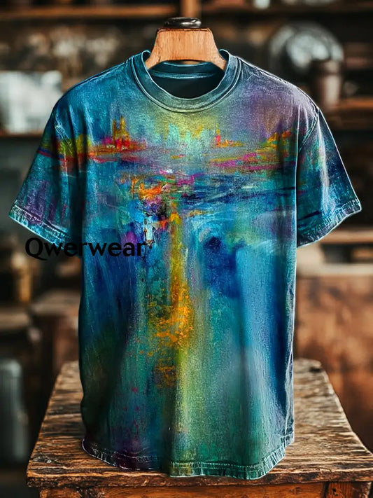 Unisex vintage abstract watervalprint casual los T-shirt